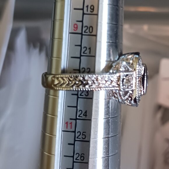 Vintage Retro Art Deco Silver Filigree and CZ Ring Size 10 - Picture 14 of 15